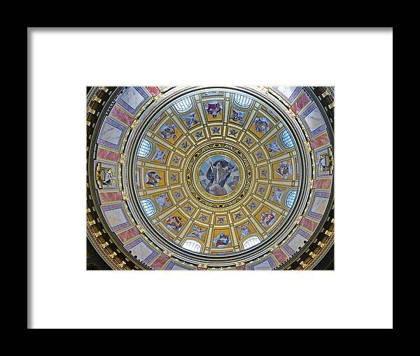 Dome Framed Print featuring the photograph The Dome Inside of St Stephen's Basilica, Budapest, Hungary by Lyuba Filatova