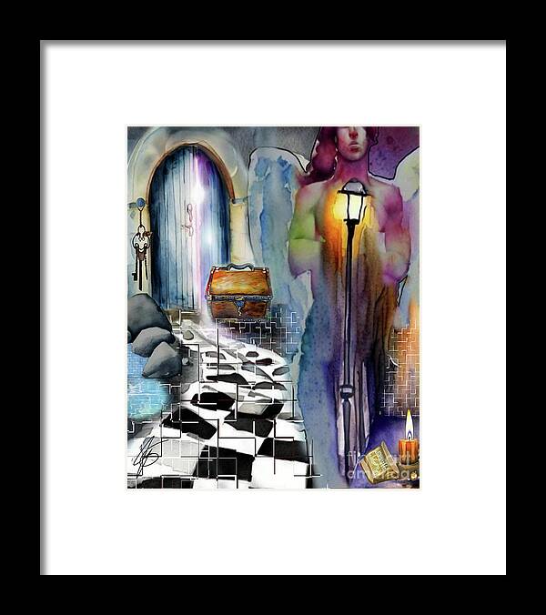 Jenpageart Framed Print featuring the mixed media The Door by Jennifer Page