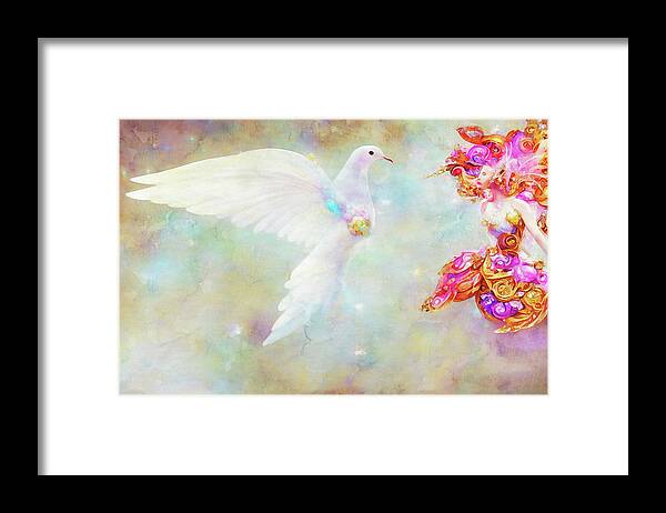 Doves Framed Print featuring the digital art The Dove and the Fairy by Peggy Collins