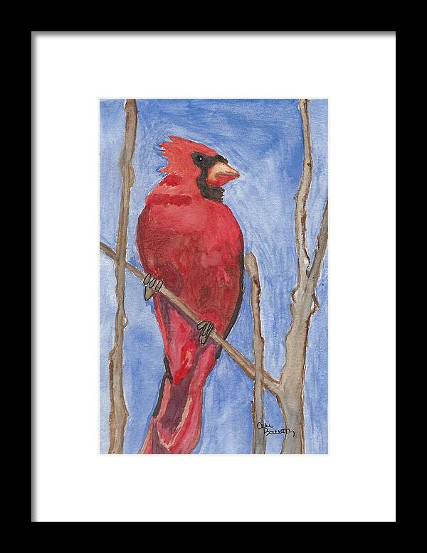 Cardinal Framed Print featuring the painting Red Watercolor Cardinal -The Emperor by Ali Baucom