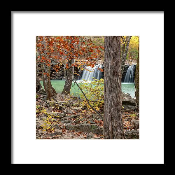 Falling Water Falls Framed Print featuring the photograph The Falls Of Falling Water Creek in Autumn - Arkansas Ozark Forest by Gregory Ballos