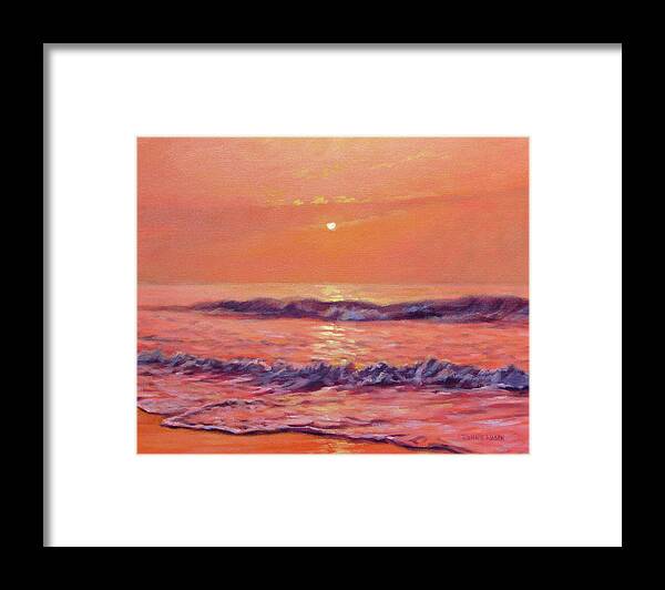 Beach Framed Print featuring the painting The First Day-Sunrise on the Beach by Bonnie Mason