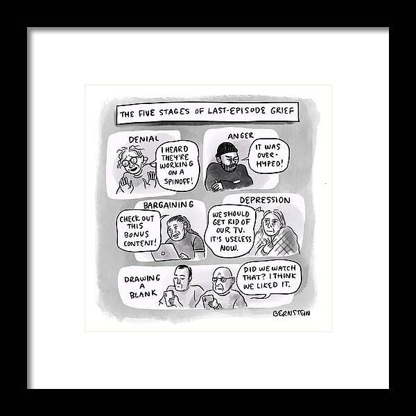 Captionless Framed Print featuring the drawing The Five Stages of Last Episode Grief by Emily Bernstein