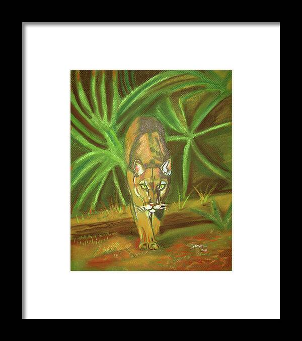 Panther Framed Print featuring the pastel The Florida Panther by John Keaton