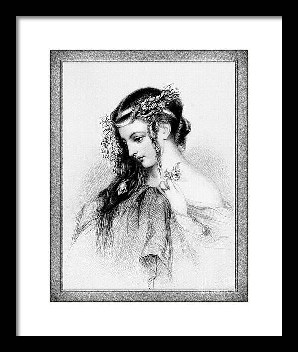 Flower Girl Framed Print featuring the drawing The Flower Girl Old Masters Fine Art Illustration by Rolando Burbon