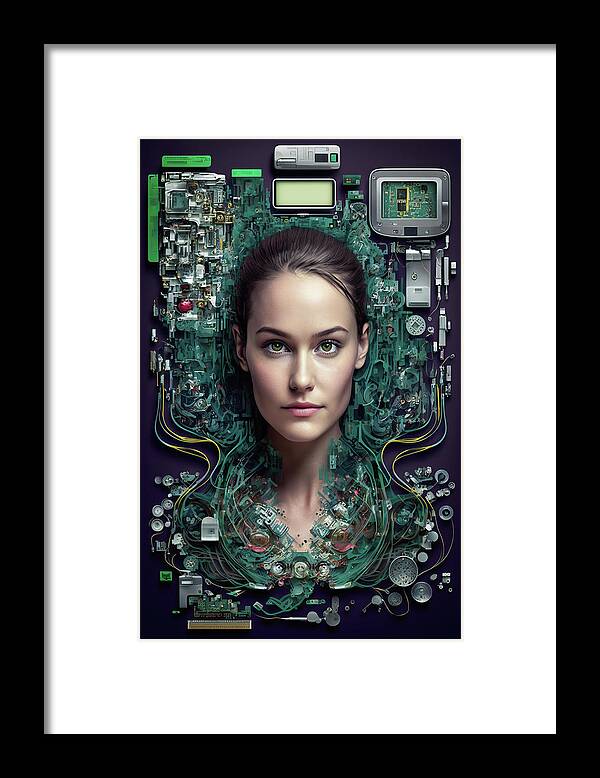 Cyborg Framed Print featuring the digital art The Future of AI 04 Android Woman by Matthias Hauser