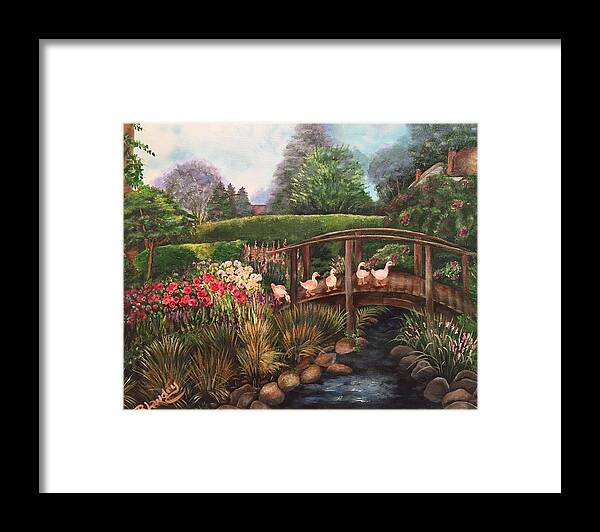 Garden Framed Print featuring the painting The Garden Bridge by Barbara Landry