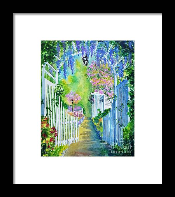 Landscape Framed Print featuring the painting The Garden Gate by Petra Burgmann