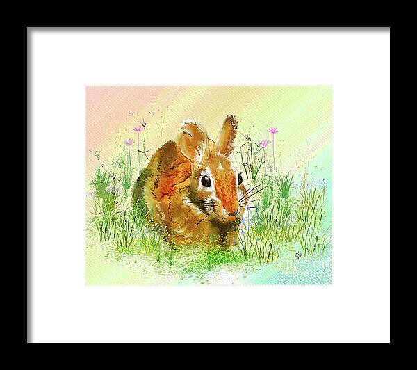 Bunny Framed Print featuring the digital art The Gardener In The Flowers by Lois Bryan