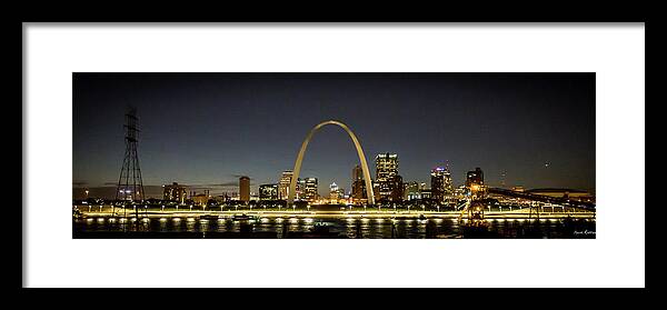 Reid Callaway St Louis Framed Print featuring the photograph The Gateway Arch Panorama St Louis Missouri Night Photography Cityscape Art by Reid Callaway