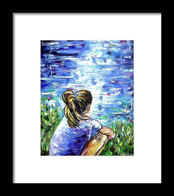 Young Girl Framed Print featuring the painting The Girl By The Lake by Mirek Kuzniar