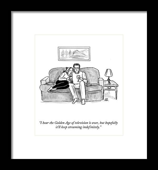 “i Hear The Golden Age Of Television Is Over Framed Print featuring the drawing The Golden Age of Television by Ali Solomon
