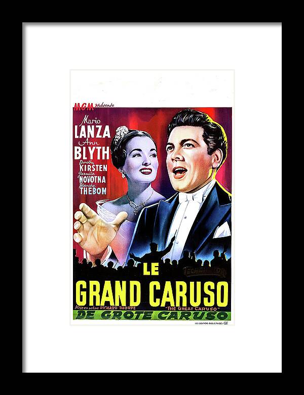 Great Framed Print featuring the mixed media ''The Great Caruso'', with Mario Lanza, 1951 by Movie World Posters