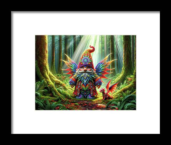 Gnome Framed Print featuring the photograph The Guardian of Whimsy Wood by Bill and Linda Tiepelman