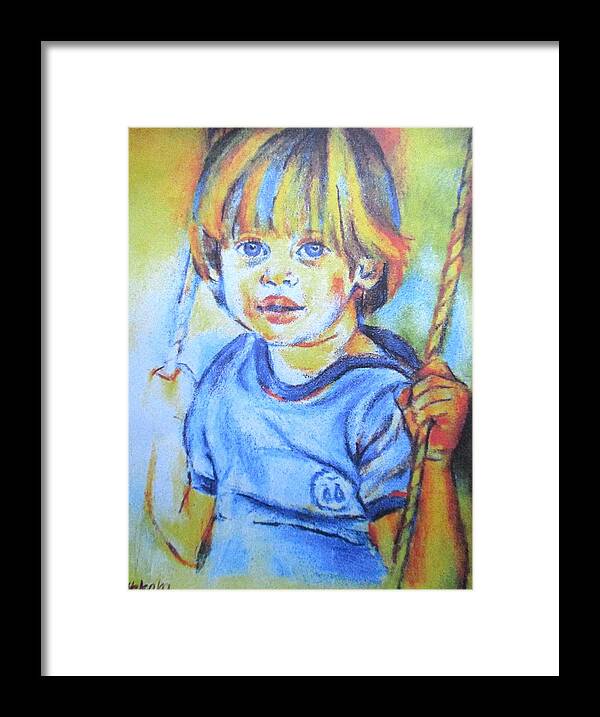 Child Framed Print featuring the drawing The hammock by Helena Wierzbicki