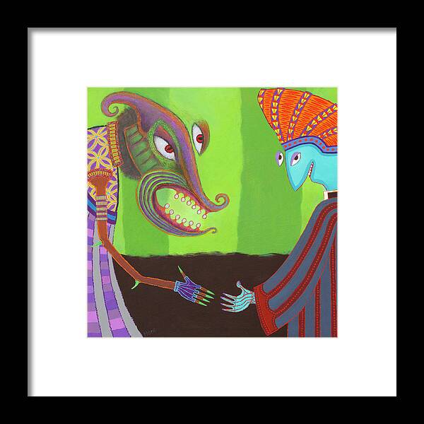 Visionary Visionaryart Art Painting 16x16 Handshake Diplomats Meet Compromise Framed Print featuring the painting The Hand Shake by Hone Williams