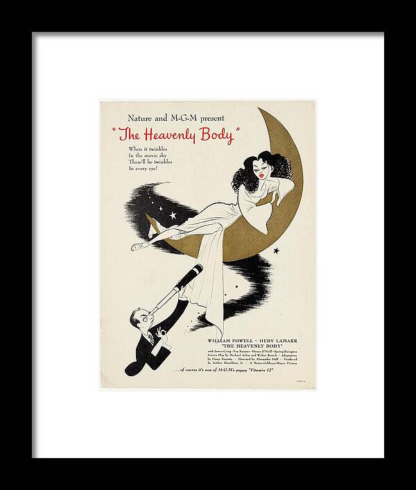 Heavenly Framed Print featuring the mixed media ''The Heavenly Body'', 1944 - art by Al Hirschfeld by Movie World Posters