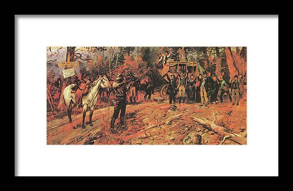 Western Framed Print featuring the painting The Hold Up by Charles Russell