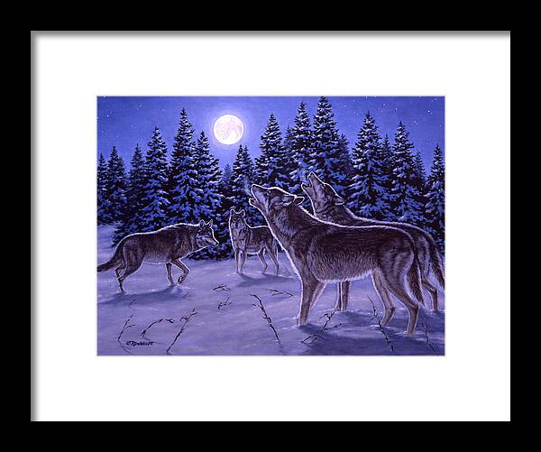 Wolf Framed Print featuring the painting The Howling by Richard De Wolfe