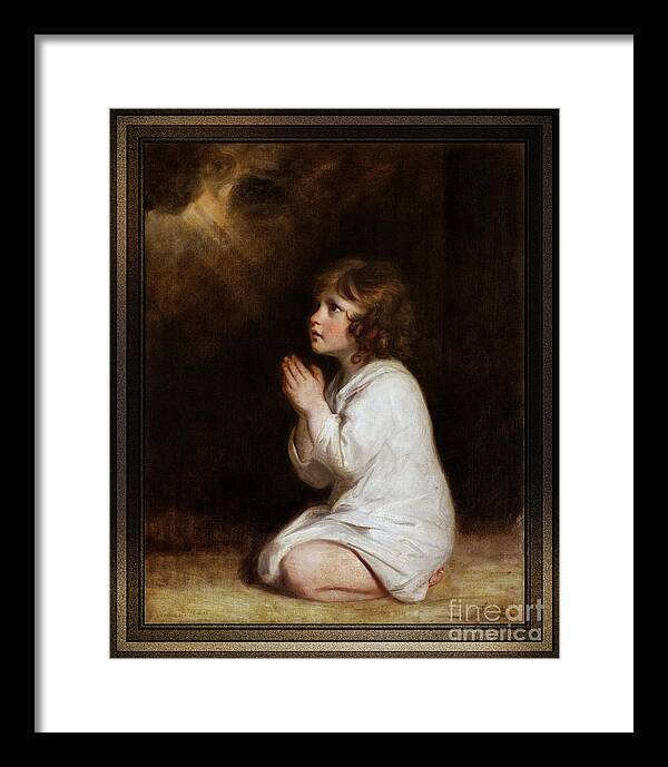 The Infant Samuel Framed Print featuring the painting The Infant Samuel by Joshua Reynolds by Rolando Burbon