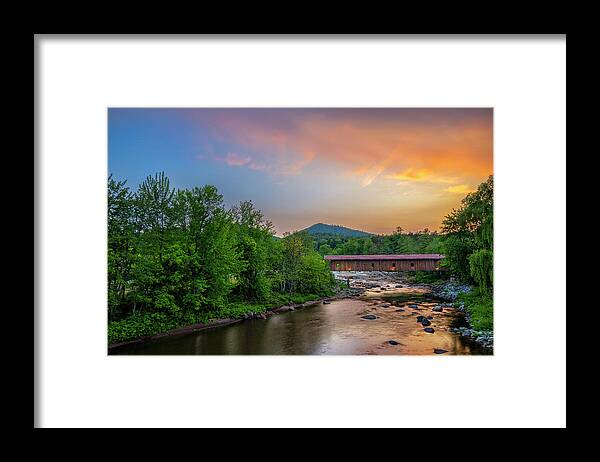 Sunset Framed Print featuring the photograph The Jay Covered Bridge At Sunset Adirondacks by Mark Papke