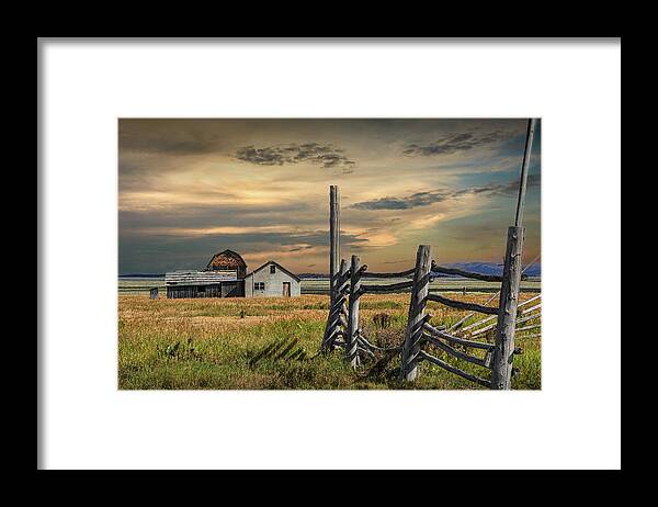 Wood Framed Print featuring the photograph The John Moulton Farm on Mormon Row with Corral Fence by Randall Nyhof