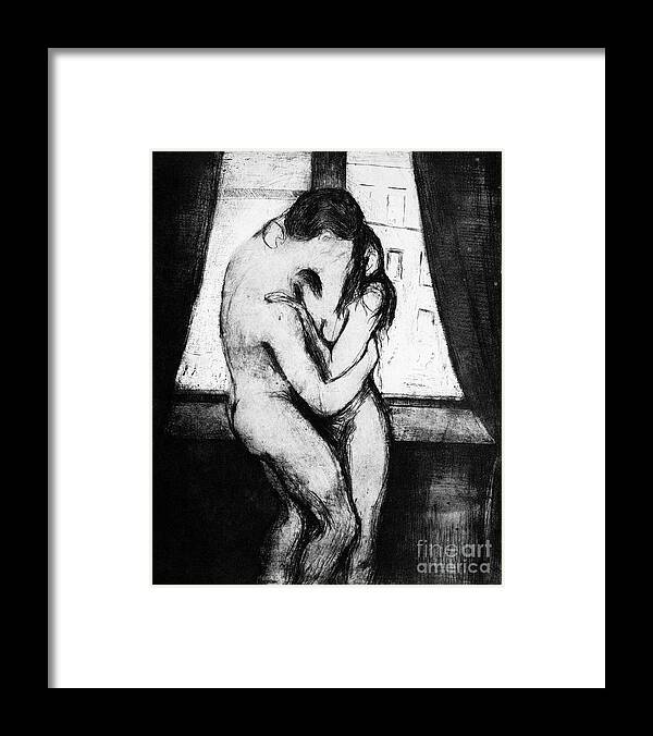 1895 Framed Print featuring the drawing The Kiss, 1895 by Edvard Munch