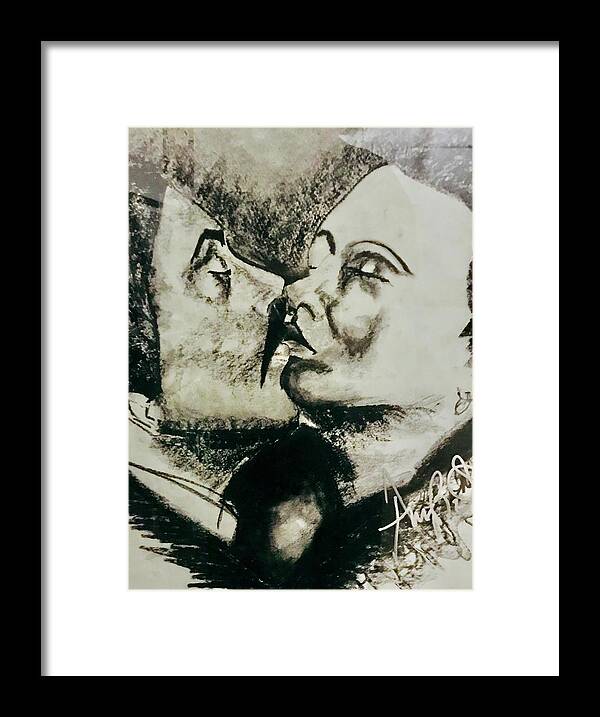  Framed Print featuring the drawing The Kiss by Angie ONeal
