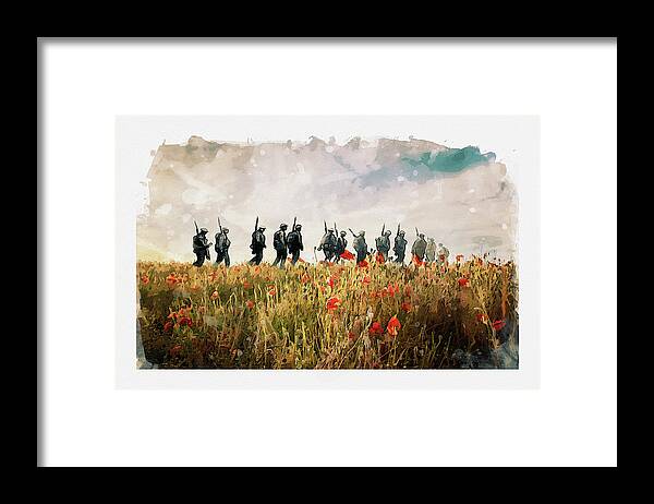 Soldiers And Poppies Framed Print featuring the digital art The Last March by Airpower Art
