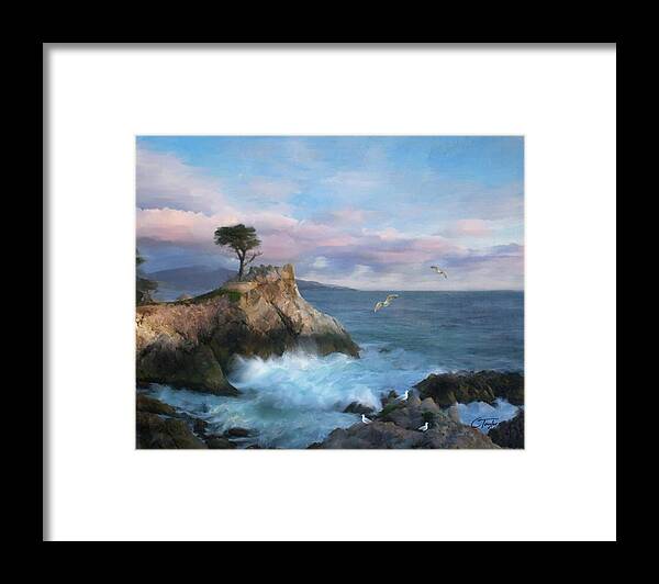 Cypress Point Framed Print featuring the mixed media The Lone Cypress at Cypress Point by Colleen Taylor