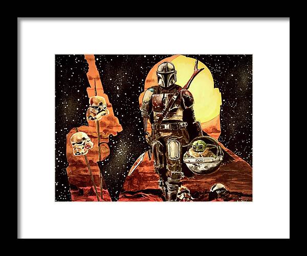 Star Wars Framed Print featuring the painting The Mandalorian by Joel Tesch