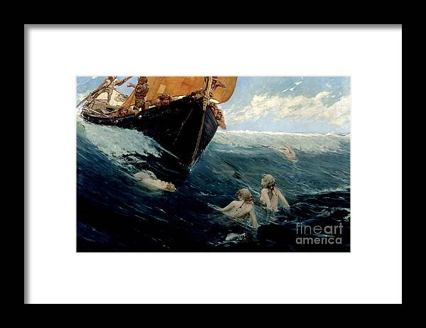 Sailing Ship Framed Print featuring the painting The Mermaids Rock by Edward Matthew Hale