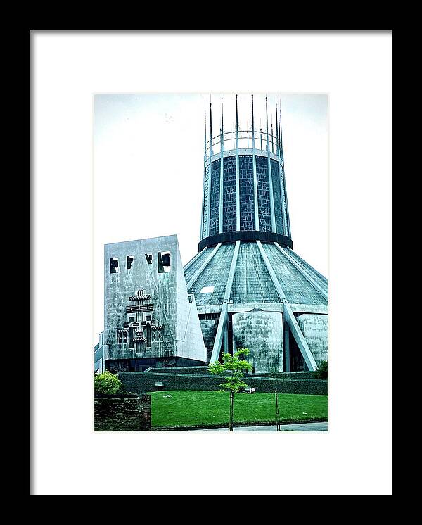 Metropolitan Framed Print featuring the photograph The Metropolitan Cathedral Liverpool 1979 by Gordon James