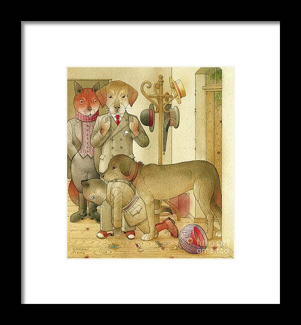 Crime Detective Investigation Picture Party Dinner Animals Fox Dog Cat Evening Framed Print featuring the drawing The Missing Picture04 by Kestutis Kasparavicius