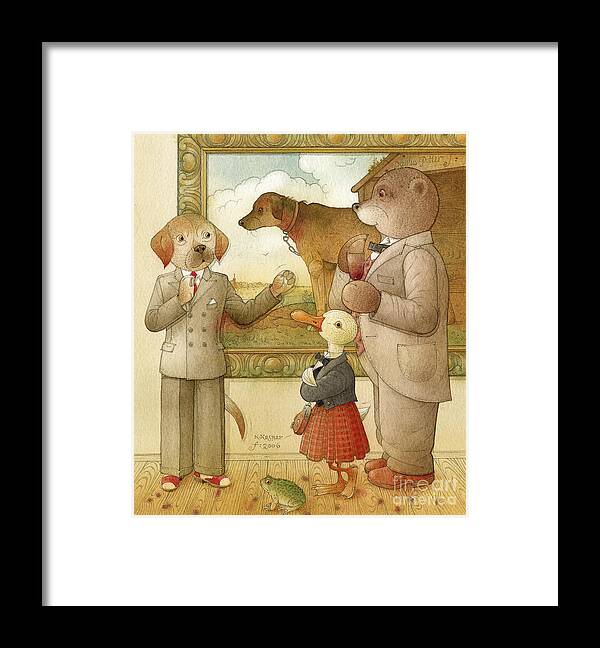 Crime Detective Investigation Picture Party Dinner Dog Animals Bear Duck Frog Evening Framed Print featuring the drawing The Missing Picture16 by Kestutis Kasparavicius