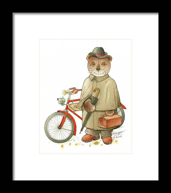 Bear Party Bike Doctor Crime Detective Investigation Animals Evening Framed Print featuring the drawing The Missing Picture19 by Kestutis Kasparavicius