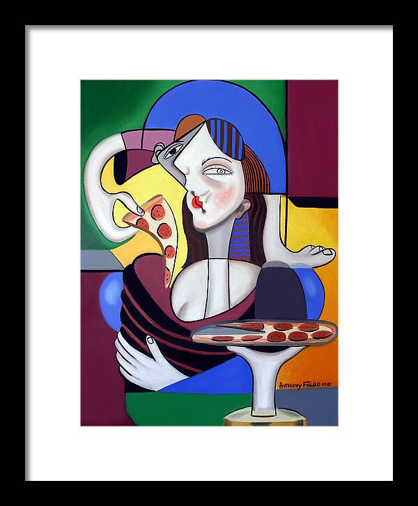 Mona Pizza Framed Print featuring the painting The Mona Pizza by Anthony Falbo