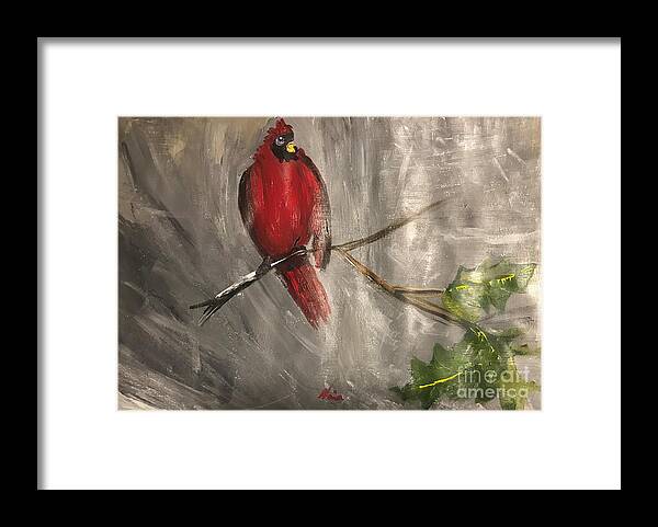 Red Cardinal Bird Eye Framed Print featuring the painting The Moon in the Eye by Nina Jatania