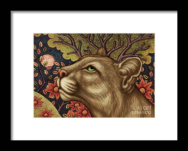 Catamount Framed Print featuring the painting The Moongazing Catamount by Amy E Fraser