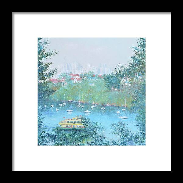 Mosman Bay Framed Print featuring the painting The Mosman Bay Ferry and Sydney Skyline impression by Jan Matson
