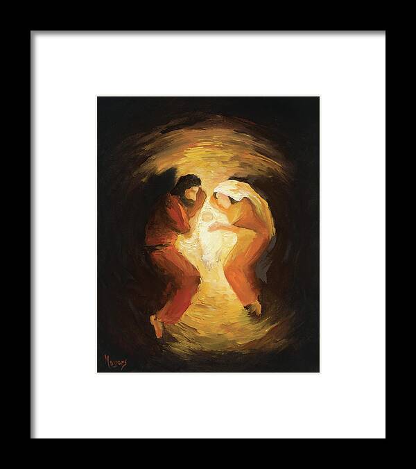 Holy Family Framed Print featuring the painting The Manger by Mike Moyers