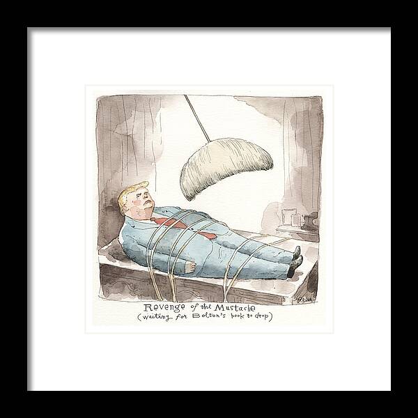 The Mustache Of Damocles Framed Print featuring the drawing The Mustache of Damocles by Barry Blitt