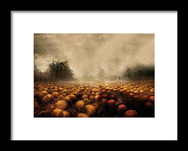 Halloween Framed Print featuring the mixed media The Mysterious Field of Pumpkins by Colleen Taylor