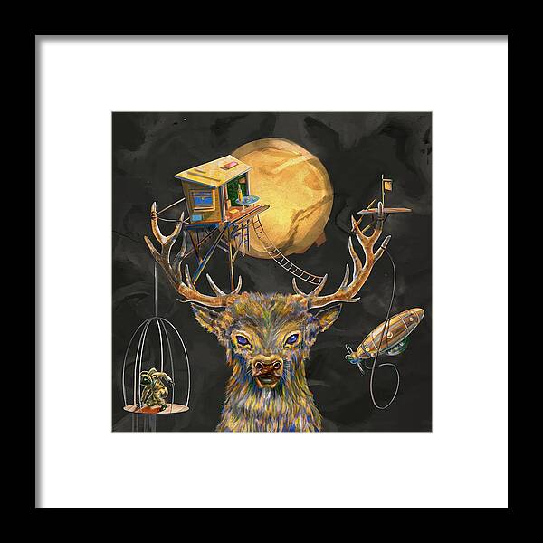 Animal Framed Print featuring the digital art The Nightwalker by Marc Chicoine