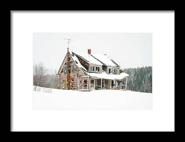 Landscape Framed Print featuring the photograph The Old Farmhouse - Pittsburg, New Hampshire - February 2022 by John Rowe