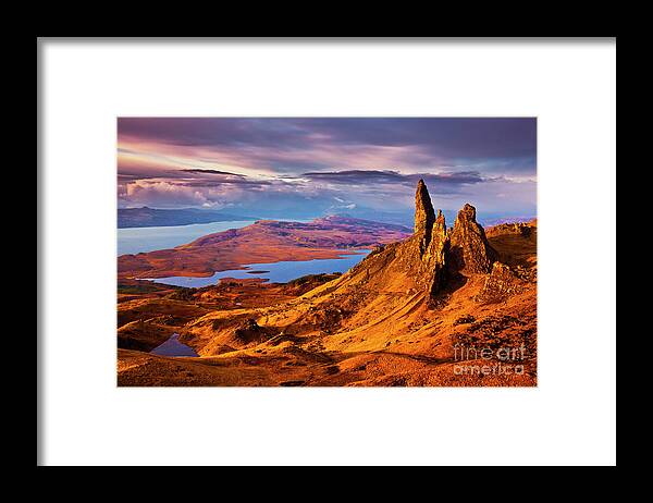 Old Man Of Storr Framed Print featuring the photograph Old Man of Storr at sunrise, Isle of Skye by Neale And Judith Clark