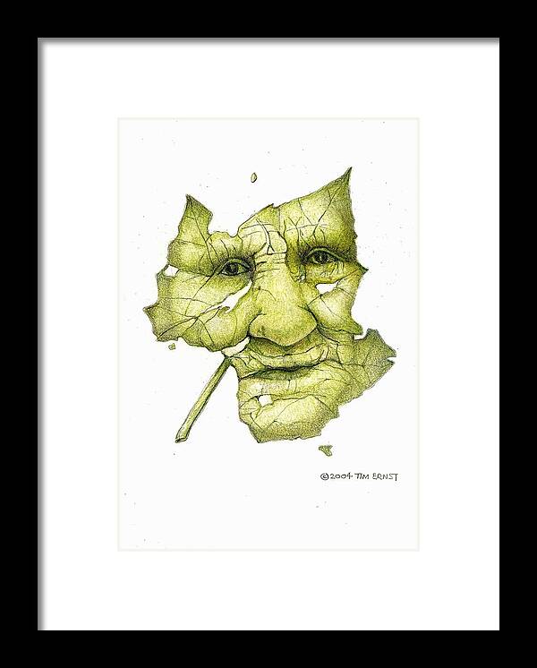 Colored Pencil Framed Print featuring the drawing The old old leaf face by Tim Ernst