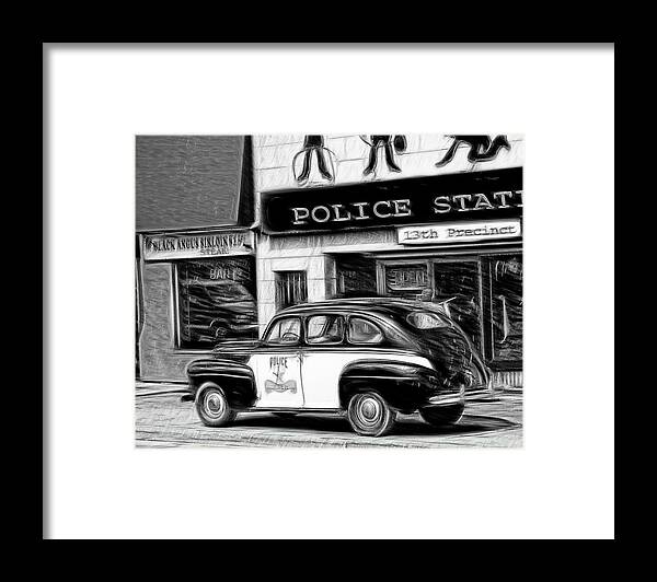 Old Police Car Framed Print featuring the mixed media The Old Police Car by Bob Pardue