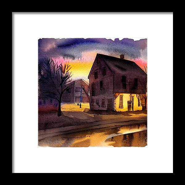 Waterloo Village Framed Print featuring the painting The Old Tavern at Waterloo Village, Morris Canal by Christopher Lotito