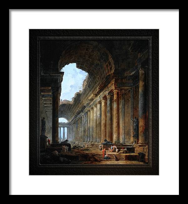 The Old Temple Framed Print featuring the painting The Old Temple by Hubert Robert Old Masters Fine Art Reproduction by Rolando Burbon